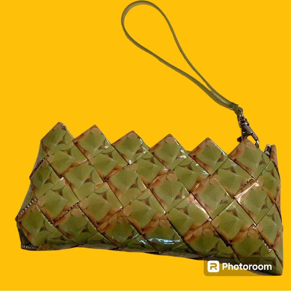 Ecoist Recycled Woven Wristlet Wallet, Top Zip. 7 inches long, 3 1/2 inch high.